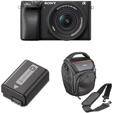 Sony Alpha 6400 Hybride APS-C avec Objectif 16–50mm, Batterie NP-FW50 et Housse LCS-AMB – 24,2MP, AF 0.02s avec Suivi des Yeux, 