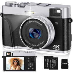 Appareil photo numérique 4K avec viseur optique, autofocus 48 MP, zoom numérique 16X, stabilisation d'image, flash intégré, cart