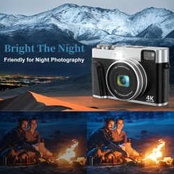 Appareil photo numérique 4K avec viseur optique, autofocus 48 MP, zoom numérique 16X, stabilisation d'image, flash intégré, cart