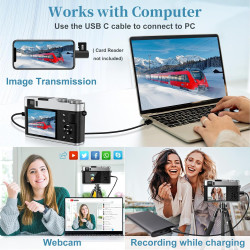 Appareil photo numérique 4K avec viseur optique, autofocus 48 MP, zoom numérique 16X, stabilisation d'image, flash intégré, cart