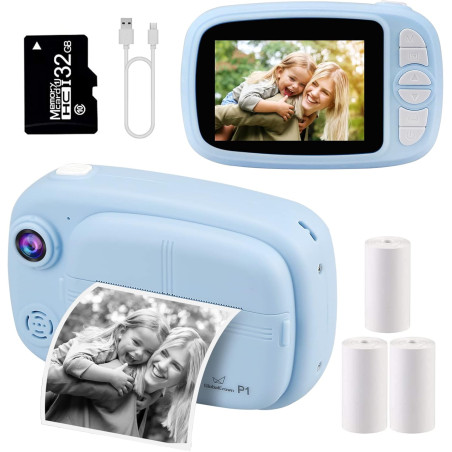 GlobalCrown Appareils Photo enfant instantanée,3,5 pouces impression instantanée Caméra numérique vidéo pour 3-12 ans enfants (i