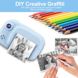 GlobalCrown Appareils Photo enfant instantanée,3,5 pouces impression instantanée Caméra numérique vidéo pour 3-12 ans enfants (i
