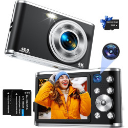 Appareil Photo numérique, Autofocus 4K Appareil Photo Compact avec Carte mémoire 32 Go, Double Objectif HD 48 MP, Zoom numérique