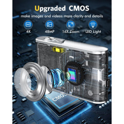 Appareil Photo numérique, Autofocus 4K Appareil Photo Compact avec Carte mémoire 32 Go, Double Objectif HD 48 MP, Zoom numérique