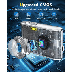 Appareil Photo numérique, Autofocus 4K Appareil Photo Compact avec Carte mémoire 32 Go, Double Objectif HD 48 MP, Zoom numérique