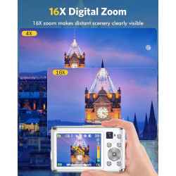 Appareil Photo numérique, Autofocus 4K Appareil Photo Compact avec Carte mémoire 32 Go, Double Objectif HD 48 MP, Zoom numérique
