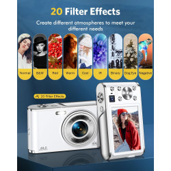Appareil Photo numérique, Autofocus 4K Appareil Photo Compact avec Carte mémoire 32 Go, Double Objectif HD 48 MP, Zoom numérique