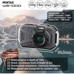 Appareil Photo numérique Compact étanche PENTAX WG-1000 (Gris), conçu pour la Photographie décontractée en extérieur et sous-Mar