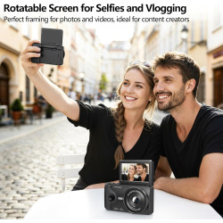 Appareil Photo numérique 4K 64MP Autofocus Pliable 3,0 Pouces 180° Rechargeable Portable pour Photos&Vlogs & 20 Filtres 2000mAh 