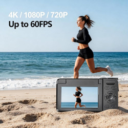 Appareil Photo numérique 4K 64MP Autofocus Pliable 3,0 Pouces 180° Rechargeable Portable pour Photos&Vlogs & 20 Filtres 2000mAh 