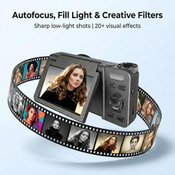 Appareil Photo numérique 4K 64MP Autofocus Pliable 3,0 Pouces 180° Rechargeable Portable pour Photos&Vlogs & 20 Filtres 2000mAh 