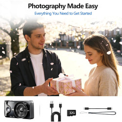 Appareil Photo numérique 4K 64MP Autofocus Pliable 3,0 Pouces 180° Rechargeable Portable pour Photos&Vlogs & 20 Filtres 2000mAh 