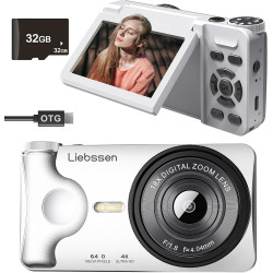 Appareil Photo numérique 4K 64MP Autofocus Pliable 3,0 Pouces 180° Rechargeable Portable pour Photos&Vlogs & 20 Filtres 2000mAh 