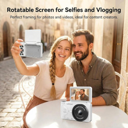 Appareil Photo numérique 4K 64MP Autofocus Pliable 3,0 Pouces 180° Rechargeable Portable pour Photos&Vlogs & 20 Filtres 2000mAh 