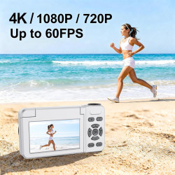 Appareil Photo numérique 4K 64MP Autofocus Pliable 3,0 Pouces 180° Rechargeable Portable pour Photos&Vlogs & 20 Filtres 2000mAh 