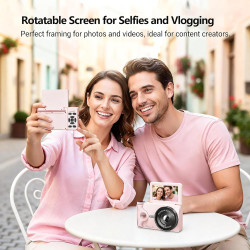 Appareil Photo numérique 4K 64MP Autofocus Pliable 3,0 Pouces 180° Rechargeable Portable pour Photos&Vlogs & 20 Filtres 2000mAh 