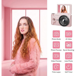Appareil Photo numérique 4K 64MP Autofocus Pliable 3,0 Pouces 180° Rechargeable Portable pour Photos&Vlogs & 20 Filtres 2000mAh 