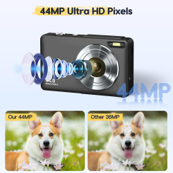 Appareil photo numérique 1080P 44MP avec carte FHD de 32G - Appareil photo avec zoom numérique 16X - Appareil photo numérique po
