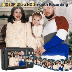 Appareil photo numérique 1080P 44MP avec carte FHD de 32G - Appareil photo avec zoom numérique 16X - Appareil photo numérique po