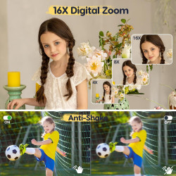 Appareil photo numérique 1080P 44MP avec carte FHD de 32G - Appareil photo avec zoom numérique 16X - Appareil photo numérique po