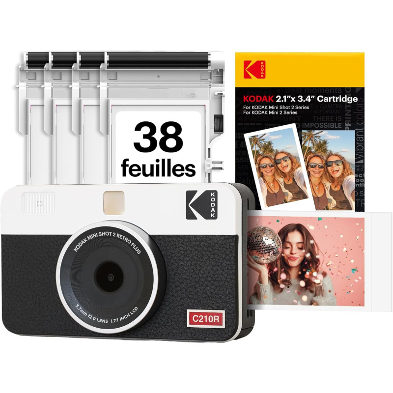 Kodak mini shot 2 retro appareil photo instantané numérique & imprimante photo 2-en-1 5,3 x 8,6 cm, 38 feuilles, caméra portable