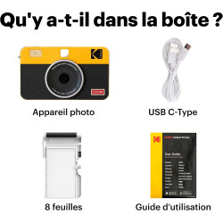 Kodak Mini Shot 2 Retro 4PASS 2-in-1 Appareil Photo Instantané and Imprimante Photo Portable (5,3x8,6cm) + 8 Feuilles, Blanc