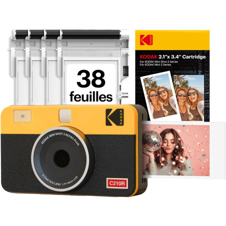 KODAK Mini Shot 2 Retro 4Pass Appareil Photo instantané 2 en 1 avec imprimante Photo (5,3 x 8,6 cm) et 1 Paquet de 38 Feuilles (