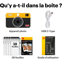 KODAK Mini Shot 2 Retro 4Pass Appareil Photo instantané 2 en 1 avec imprimante Photo (5,3 x 8,6 cm) et 1 Paquet de 38 Feuilles (