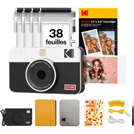 Kodak mini shot 2 retro appareil photo instantané numérique & imprimante photo 2-en-1 5,3 x 8,6 cm, 38 feuilles, caméra portable