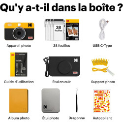 Kodak mini shot 2 retro appareil photo instantané numérique & imprimante photo 2-en-1 5,3 x 8,6 cm, 38 feuilles, caméra portable