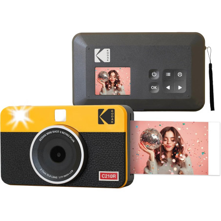 Kodak Mini Shot 2 Retro 4Pass 2-in-1 Appareil Photo Instantané and Imprimante Photo Portable (5,3x8,6cm) + 8 Feuilles, Jaune