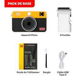 Kodak Mini Shot 2 Retro 4Pass 2-in-1 Appareil Photo Instantané and Imprimante Photo Portable (5,3x8,6cm) + 8 Feuilles, Jaune
