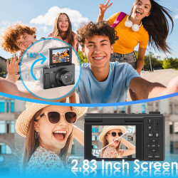 Appareil Photo Numérique, UHD 5K 75MP Digital Camera avec Carte Micro SD 64 Go, Écran Rotatif à 180° de 2,83'', Zoom 18X, Anti-S