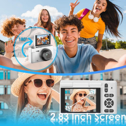 Appareil Photo Numérique, UHD 5K 75MP Digital Camera avec Carte Micro SD 64 Go, Écran Rotatif à 180° de 2,83'', Zoom 18X, Anti-S