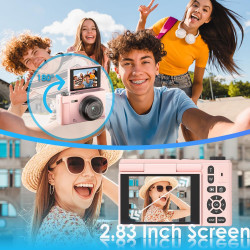 Appareil Photo Numérique, UHD 5K 75MP Digital Camera avec Carte Micro SD 64 Go, Écran Rotatif à 180° de 2,83'', Zoom 18X, Anti-S