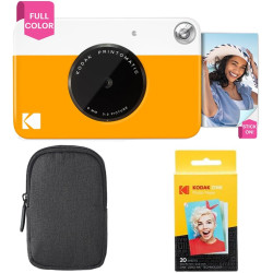 KODAK Appareil Photo Instantané Printomatic (Jaune) Coffret Basique + Papier Zink (20 Feuilles) + boîtier Deluxe + Courroie Conf