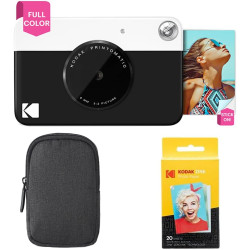 KODAK Appareil Photo Instantané Printomatic (Noir) Coffret Basique + Papier Zink (20 Feuilles) + boîtier Deluxe + Courroie Confo