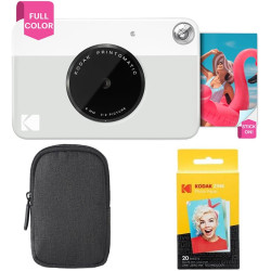 KODAK Appareil Photo Instantané Printomatic (Gris) Coffret Basique + Papier Zink (20 Feuilles) + boîtier Deluxe + Courroie Confo
