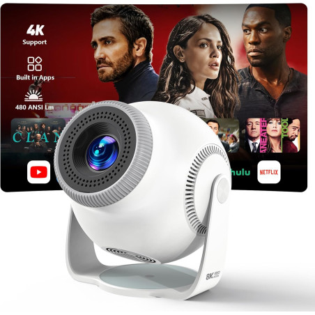 [app intégrée] mini projecteur portable wifi 6 et bleutooth 5.4, 480 ansi lumens, vidéoprojecteur 1080p et décodage 4k, projecte