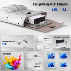 [2026 version améliorée] android videoprojecteur 4k &1080p wifi et bleutooth focus électronique correction à 270 degrés retropro