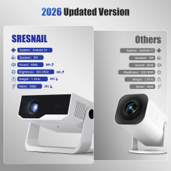 [2026 version améliorée] android videoprojecteur 4k &1080p wifi et bleutooth focus électronique correction à 270 degrés retropro