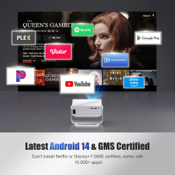 [2026 version améliorée] android videoprojecteur 4k &1080p wifi et bleutooth focus électronique correction à 270 degrés retropro