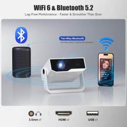 [2026 version améliorée] android videoprojecteur 4k &1080p wifi et bleutooth focus électronique correction à 270 degrés retropro