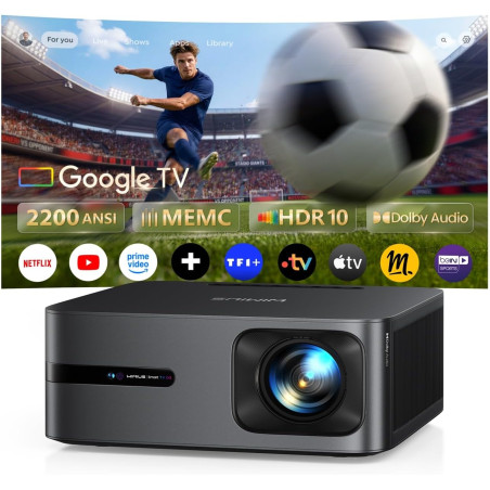 Vidéoprojecteur 4k memc【2200 ansi/google tv 14.0/dolby 40w】 auto focus/keystone wimius vidéoprojecteur de jour 4k, contrôle voca