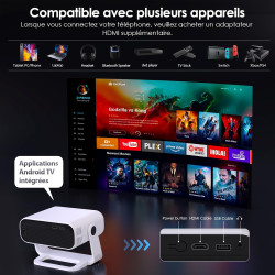 Videoprojecteur intelligent applications intégrées rétroprojecteur 1080p natif supporte 4k wifi 6 bleutooth 5.2 240 ansi correct