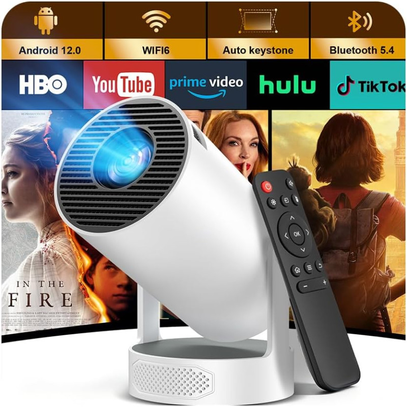 Videoprojecteur portable avec wifi 6 bleutooth 5.4 mini projecteur vidéo 1080p supporte 4k, projecteur rotation 270° pour téléph