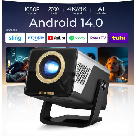 [2000 ansi/assistant vocal ia/1080p natif] intelligent vidéoprojecteur lyncast x7 smart video projecteur avec android 14 ia auto