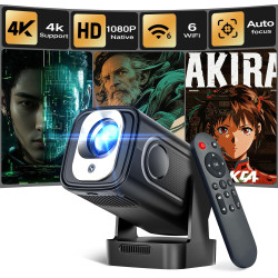 Alwtniet Videoprojecteur 4K, 1080P Mini Projecteur Video Android WiFi 6 BT 5.4, Mise au Point Automatique Correction Trapézoïdal