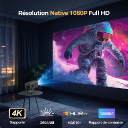 Alwtniet Videoprojecteur 4K, 1080P Mini Projecteur Video Android WiFi 6 BT 5.4, Mise au Point Automatique Correction Trapézoïdal