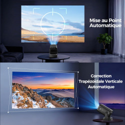 Alwtniet Videoprojecteur 4K, 1080P Mini Projecteur Video Android WiFi 6 BT 5.4, Mise au Point Automatique Correction Trapézoïdal